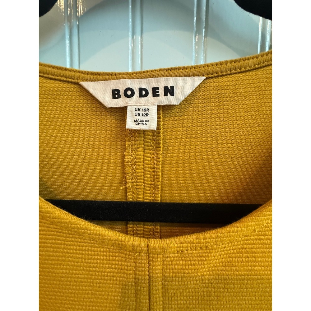 Boden Mustard Yellow Ottoman Rib Shift Dress Long Sleeve Pockets US 12R - Picture 5 of 7